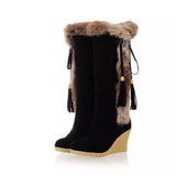 Autumn And Winter New Frosted Large-Size Slope And Long Boots Fur In One High Barrel Warm Boots Fur Snow Boots