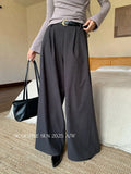 Xixi 2025 Autumn White Standard Temperament High-Waisted Wool Leisure Straight Legs Casual Trousers Women