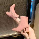 Temperament Fashion Short-Skin Women 2025 Autumn And Winter New Korean Version Of High And Thin Boots Large Size Side Zipper Coarse And Female
