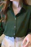 Fashion Silk Shirt Women Long Sleeve Shirts Women White Shirt Woman Silk Blouse Tops Casual Solid Basic Shirts