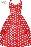 Women Polka Dot Dress Summer Hepburn 50s 60s Vintage Dress A-Line Halter Rockabilly Retro Party Dresses