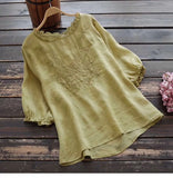Loose Embroidery T-Shirt Woman 2025 Summer New Breathable Thin National Wind Top