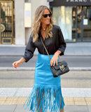Zingj Street Trend Wind 22 Autumn And Winter Style Tassel Splicing Leather Skirt