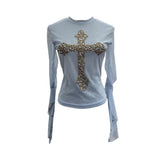 Shooting Heavy Industry Design Sense Cross Rivet Water Drill Waste Soil Horn Sleeve Double Mesh Yarn Trinket