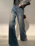 Water Wash Blue Jeans Women 2025 Autumn And Winter Temperament Niche New Fashion Micro-Horns Drag Wide Leg