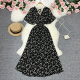 Zingj Wind Temperament Sweet Broken Flower V Collar Dress Beach Vacation Snow Spinning A Word Long