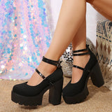 New High-Heeled One-Character Buckle With Mary Jane Single Shoes Women's Large Size Shallow Leather