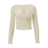 Zingj Women's Autumn New Sexy Show Thin Crop Pit Knit Long Sleeve Jacket Female- Outfit