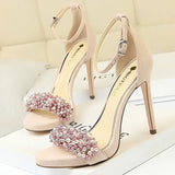 Shoes Pearl Rhinestones Super High Heels Suede Women Heels Sexy Party Shoes Summer Women Sandals Stiletto Women