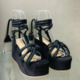 Women's Shoes 2025 Summer New Fish Mouth Strap Slopes Sandals Women's Large-Size Thick-Soled