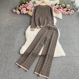 Zingj Suit Female Round Collar Jacquard Cardigan Coat Vest Three-Piece High Waist Slim Straight Wide Leg