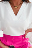 Simple Blouse Women Short Sleeve Office Lady Tops Mujer V-Neck Fashion Summer Casual 2023 Shirts Woman Clothes