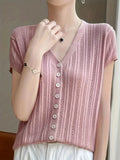 Spring And Summer New V-Neck Button Outside The Cardigan Lady Elegant Ocean Simple Thin Knit Short