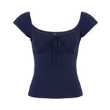 Hot Girl Style Tie With Short-Sleeved T-Shirt Design BM Style Slim Short Knitting Waist