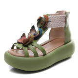 Layer Of Cow Skin Art Retro Sandals Women 2025 Summer New Bump Flower Cake Thick Bottom Roman