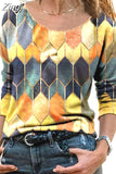 Pattern Fashion Tops Casual Loose T-shirt 2023 Autumn Winter New O-neck Long Sleeve T-shirt Women's Clothing