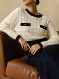 And Winter Women's Elegant Knitted Shirt Round-Neck Temperament Small Fragrant Gentle Knitted Sweater Fashion