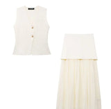 Women's Explosive Knitted Vest Splicing With Long Skirt Set Fashion