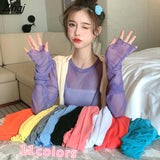 Women Solid See-through Mesh Sexy Sunscreen Sweet Hot Sale 2XL Summer 2020 New Womens Long Sleeve Femme Tops