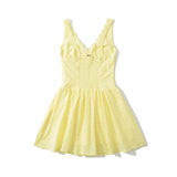 New 2025 Lace Back Tight Solid Color Fluffy Fold V-Necked Dress Dress Dress Dress