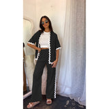 Zingj Spring And Summer New Comfortable Casual Single Breasted Lace Splicing Trousers Shirt Coat