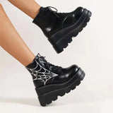 2025 Autumn/Winter Thick Bottom Slope With Martin Boots Spider Web Round Head With Women's Short Leather