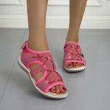 New Roman Slope Heel Sandals Round Head Magic Stick Retro Fashion Large-Size Beach Solid Sandals