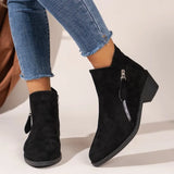 New Velvet Female Boots Martin Boots Coarse Heel Side Zipper With Leopard-Print Short
