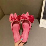 Sandals Stiletto Toe Box Rhinestone Bow Women 'S Pointed Toe High Heel Slippers Mules