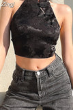 Chinese Style Elegant Jacquard Black Halter Top Backless Lace Up Bow Summer Tank Top Women Sexy Vest Gothic Crop