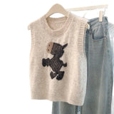 New Vest Sweet And Cute Cartoon College Style Knitted Winter Round Sweater Collar Sweater Bottom Shoulder