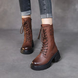 Boots Thick Background Retro Martin Boots Women Leather Autumn And Winter New Velvet And Coarse And Locomotive