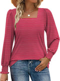And Autumn 2025 New Striped Side-Laceed Leaf Cuff Bubble Long Sleeve
