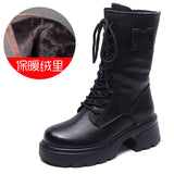 Boots Thick Background Retro Martin Boots Women Leather Autumn And Winter New Velvet And Coarse And Locomotive