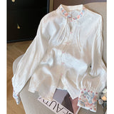 Chinese Style Embroidered Collar Shirt Women's Spring 2025 Design Sense Of Improved Cheongsam Zen Dress