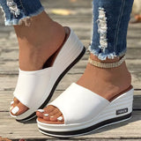 And Summer New Fish Mouth Slope And Slippers Women Wear Loose Cake Thick Bottom One-Word Drag Large Size Women Cold