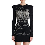 Star High Street Fashion Heavy Industry Letter Nail Beads Drill Body Elastic Long Sleeve