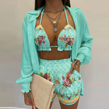New Sexy Women's Pure Color Shorts Fashion Three-Piece