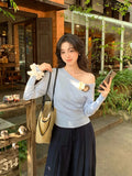 Special Price Does Not Return] Xiu Xixi Autumn Shoulder Wool Bottom Shirt Long-Sleeved Knitted Shirt Women's Top