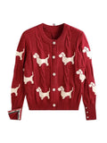 Spring And Autumn Women's Round-Neck Knitted Shirt Jacket Puppy Pattern Sweater Women Put On The Long Sleeve Design