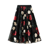Retro High-Rise Thin Embroidery Big Flower Fashion Sweet Mesh In The Long Fairy Dress