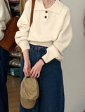 Blue Collar Long-Sleeved Knitted Bottom Shirt Women's Autumn And Winter Loose Short Sweater With Temperament Small