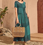 Zingj 2023 New Vintage Loose Waist Pocket Dress Casual Plaid Print Patchwork Women's Dress-Outfit