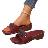 Belt Buckle Bottom One-Word Slippers Female Slope And Rivet Fish Mouth Slope And Beach Cold