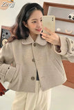 Korean Autumn Winter Casual Cropped Woolen Coat Women 2023 New Modis Office Ladies Tops Woman Fashion Sweet Jacket
