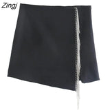 New Women High Street Artificial Gem Tassel Decoration Mini Skirt Faldas Mujer Lady Chic Side Zipper Slim Vestidos