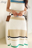 Sleeveless Hollowed Out Summer Women Temperament Elegant Knitting Dress Korean Ladies Dresses Woman New Long