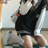 Fashion Oversized Black Sweater Vest Deeptown Preppy Style Knit Sweater Women Rabbit Print Harajuku Kawaii Cute