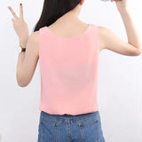 Summer Korean Women Tops Chiffon Blouses for Women V-neck White Top Woman Sleeveless Shirt Tops Woman Solid Pink Blouse