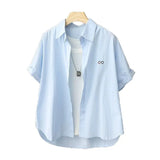 Korean Version Of Casual Smiley Face Embroidered Short-Sleeved Shirt Women 2025 Spring And Summer New Small Plaid Short